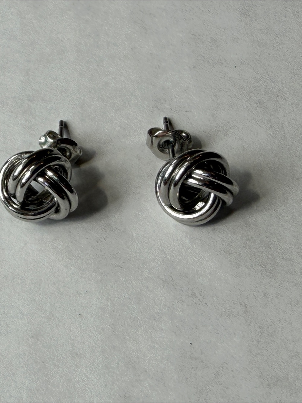 Polished Silver Knot Stud Earrings - Classic Women's Jewelry
